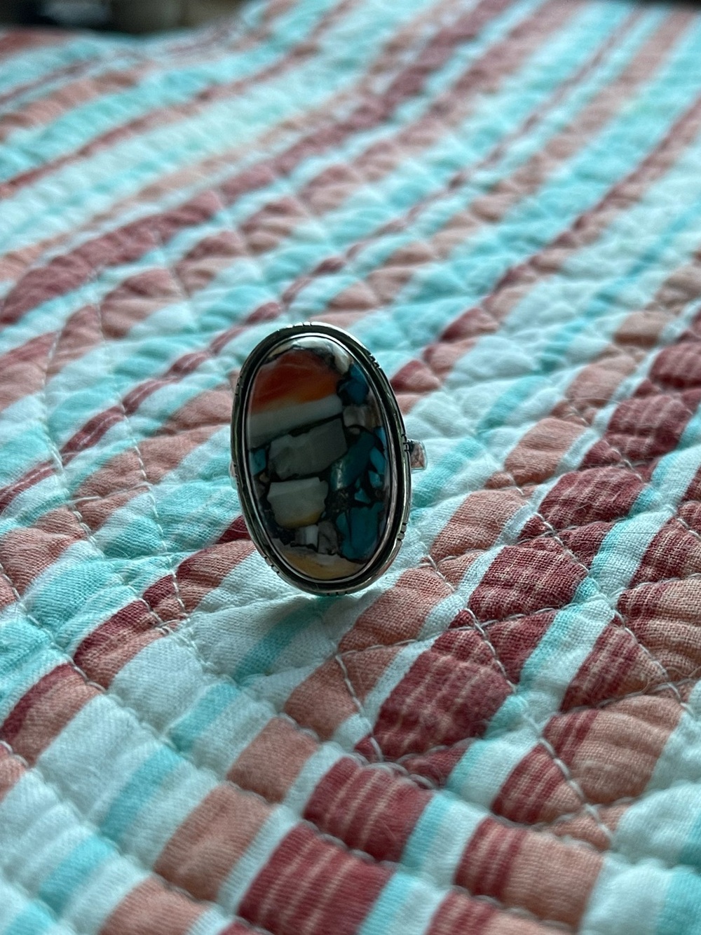 Multicolor Inlay Oval Statement Ring - Women Jewelry